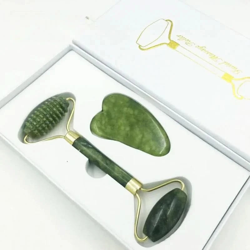 Jade Massagers For Face Body Gua Sha Scraper Beauty Facial Roller Set Natural Gouache Stone Massage Slimming Skin Care Lift box - M & M Global