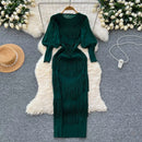 Vintage O-Neck Elegant Long Lantern Sleeve Chic Tassel Slim Long Dress French Fashion Evening High Street Autumn Winter Clothing - M & M Global