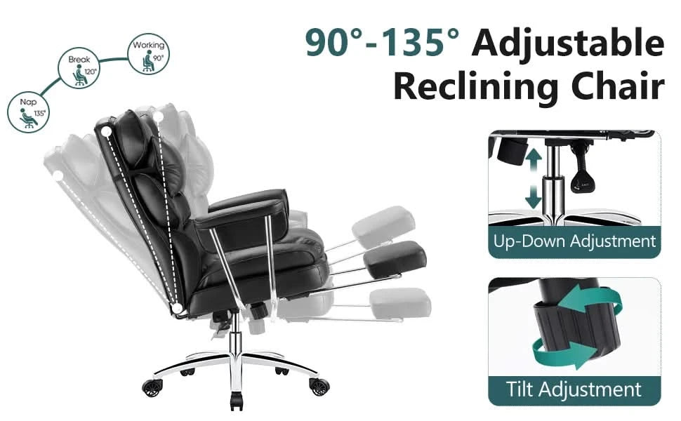 JHK PU Leather Ergonomic Office Computer Desk Chair High Back with Footrest Lumbar Support Height Adjustable For Home Office