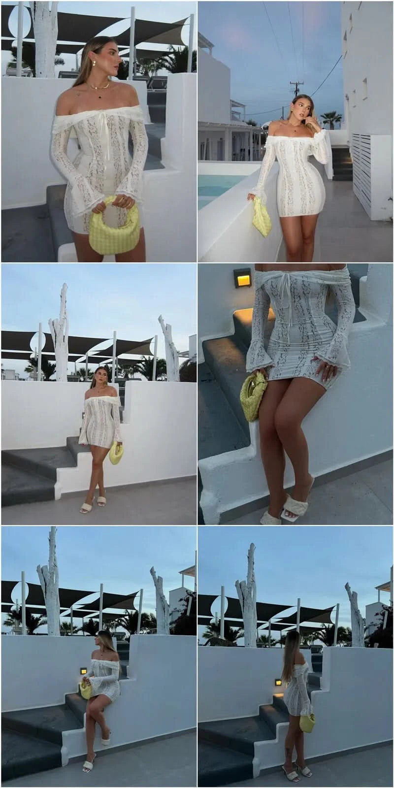 Mozision Floral Lace Off-shoulder Maxi Dress For Women White Strapless Backless Long Sleeve Bodycon Club Party Sexy Long Dress - M & M Global