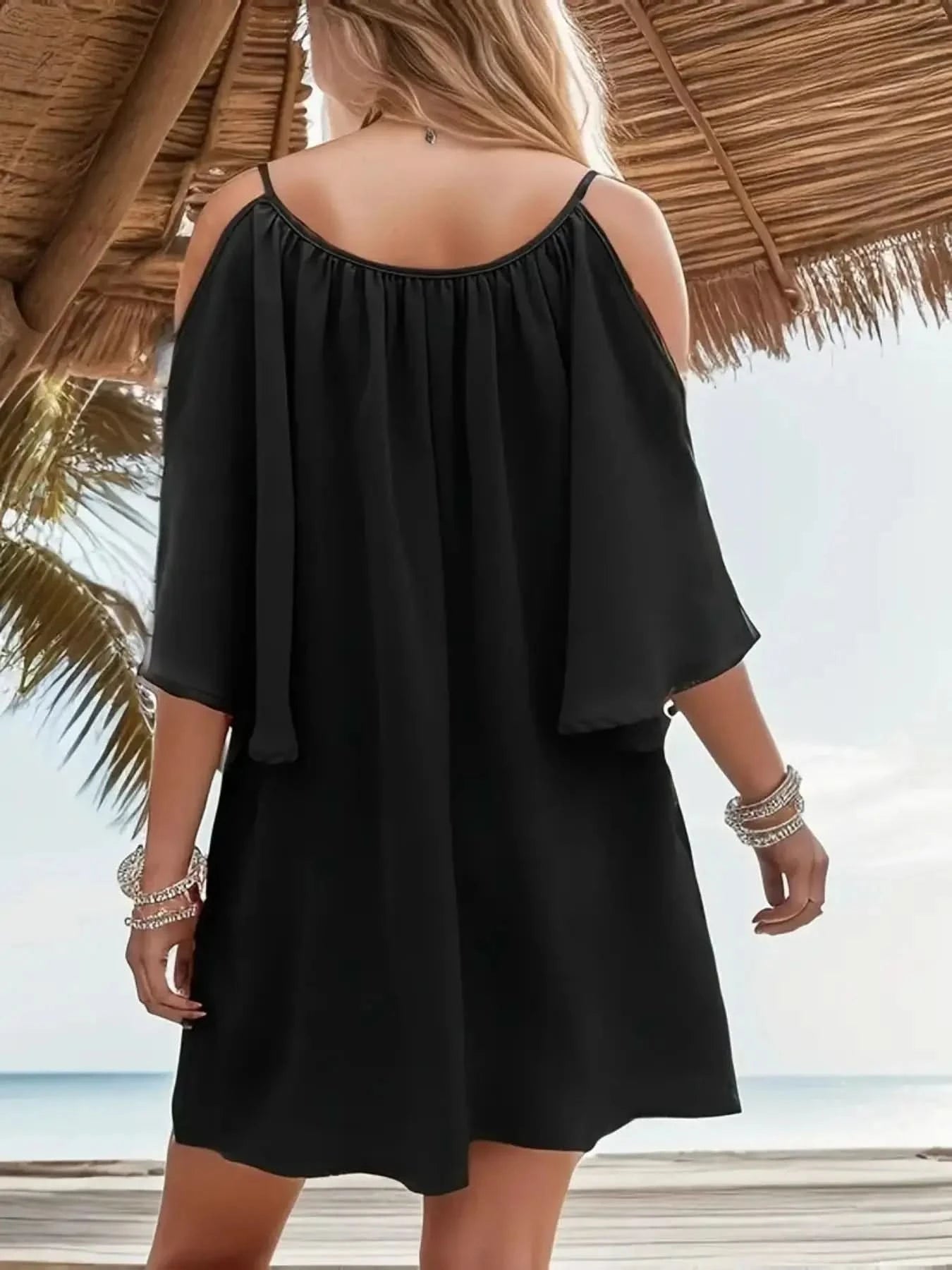 Plus Size 1XL-5XL Women Summer Casual Solid Color Dress Elegant Off Shoulder Dress Women Relaxed Fit Cute Dress - M & M Global