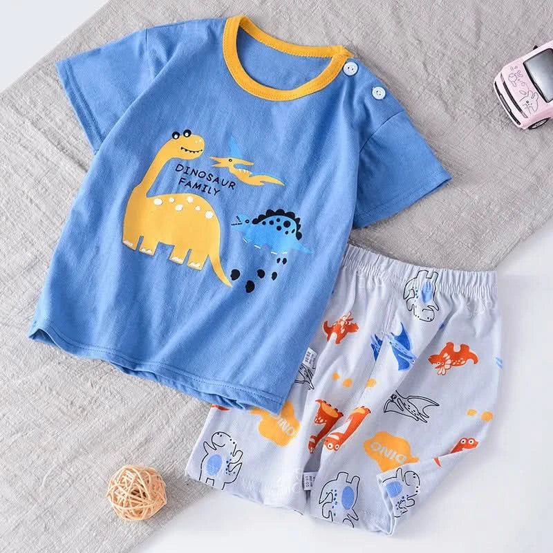 Short Sleeve Tshirt+Shorts New Style Round Neck Cute Print Tees 2 Piece Wear For Boys And Girls 2025 Summer Hot Selling Sets - M & M Global