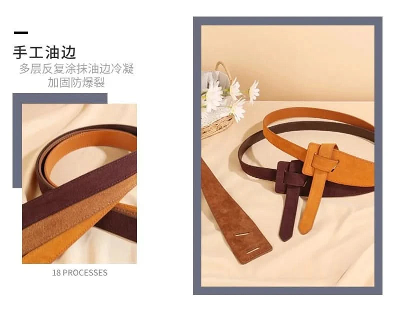 Knotted Belts for Women Belt Lady Waistband Soft Genuine Leather Suede Cowhide Waist Belt Straps Long Dress Coat Accessories - M & M Global