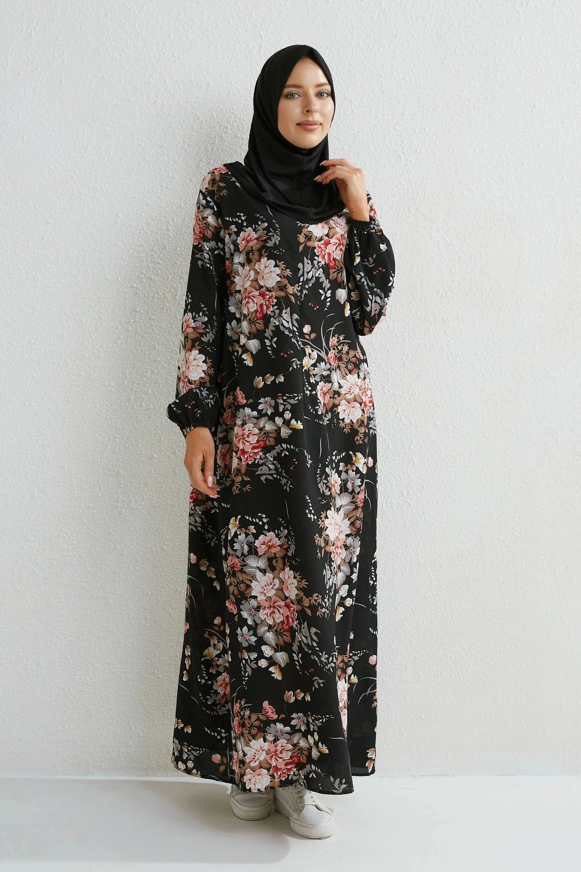 Muslim Dresses Women Maxi Dresses Mujer Vestidoes Female Loose Dresses Full Sleeve Printed Floral Casual Robe Long Dress - M & M Global