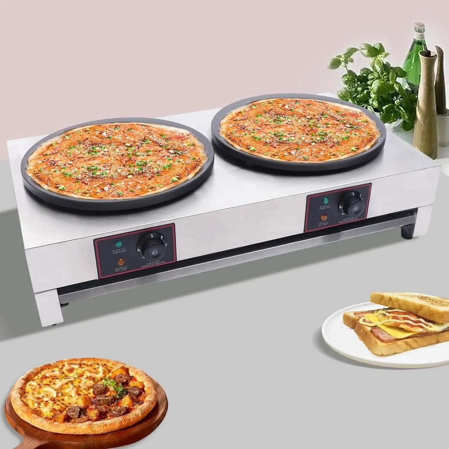 Electric Pancake Maker, 3.4kw Stainless Steel Double Hotplate Pancake Maker 16" Pancake Maker Machine for Homes, Kitchens, Conve - M & M Global