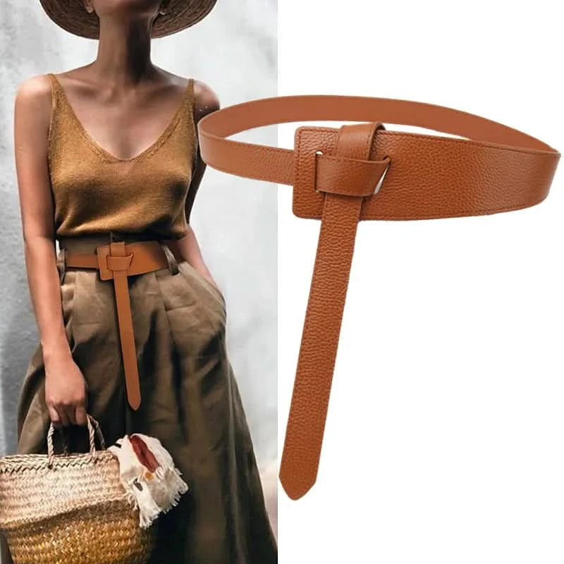 Knotted Belts for Women Belt Lady Waistband Soft Genuine Leather Suede Cowhide Waist Belt Straps Long Dress Coat Accessories - M & M Global