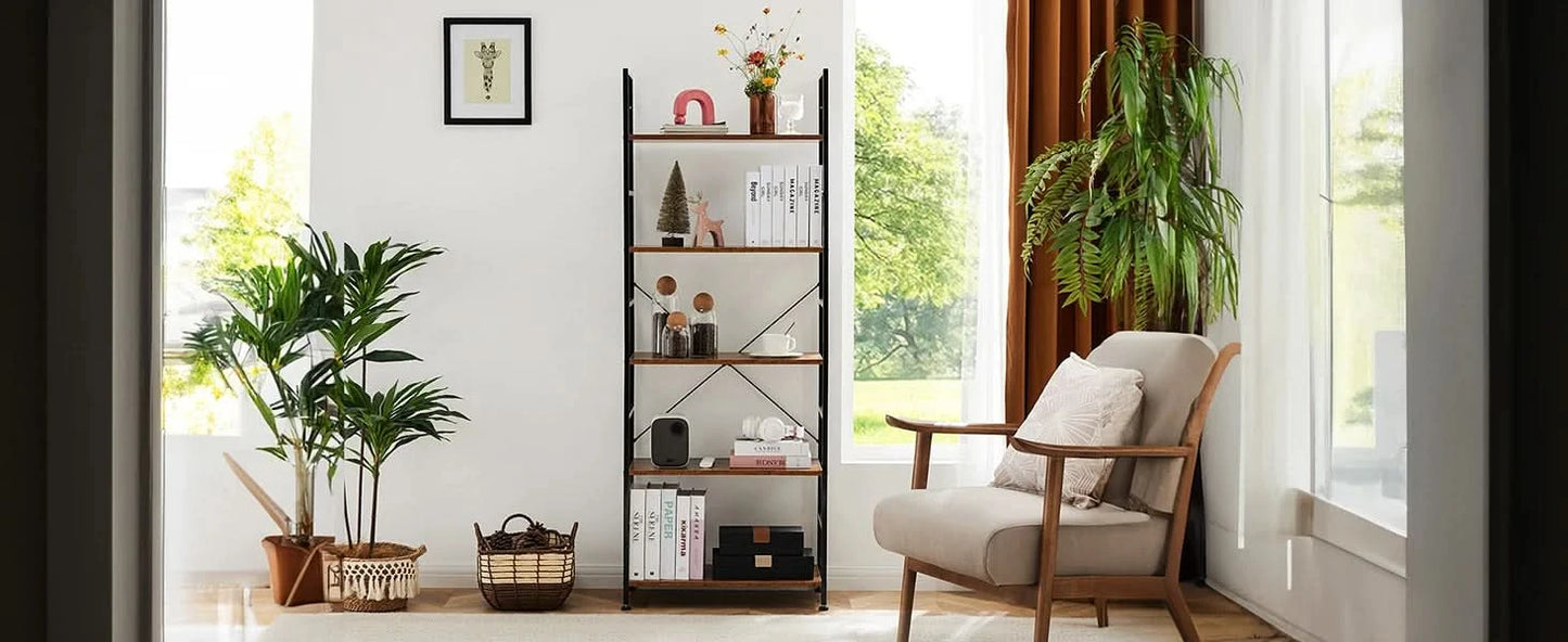 JHK 5 Tier Bookcase Bookshelf Modern Book Case For Books Corner Storage Organizer for Bedroom Home Office Kitchen Living Room
