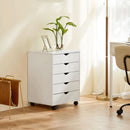 JHK Wood Nightstand Cabinet 5 Drawers Waterproof Surface Storage Organizer File Office Easy To Move Bedside Table Rotating Wheel