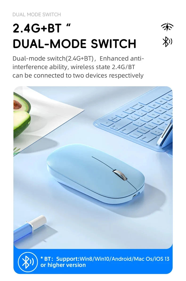 Xiaomi Silent Dual-mode Wireless Mouse Type-C Charging 2.4g Dpi Adjustable Rechargeable Ergonomic Morandi Portable Office Mouse