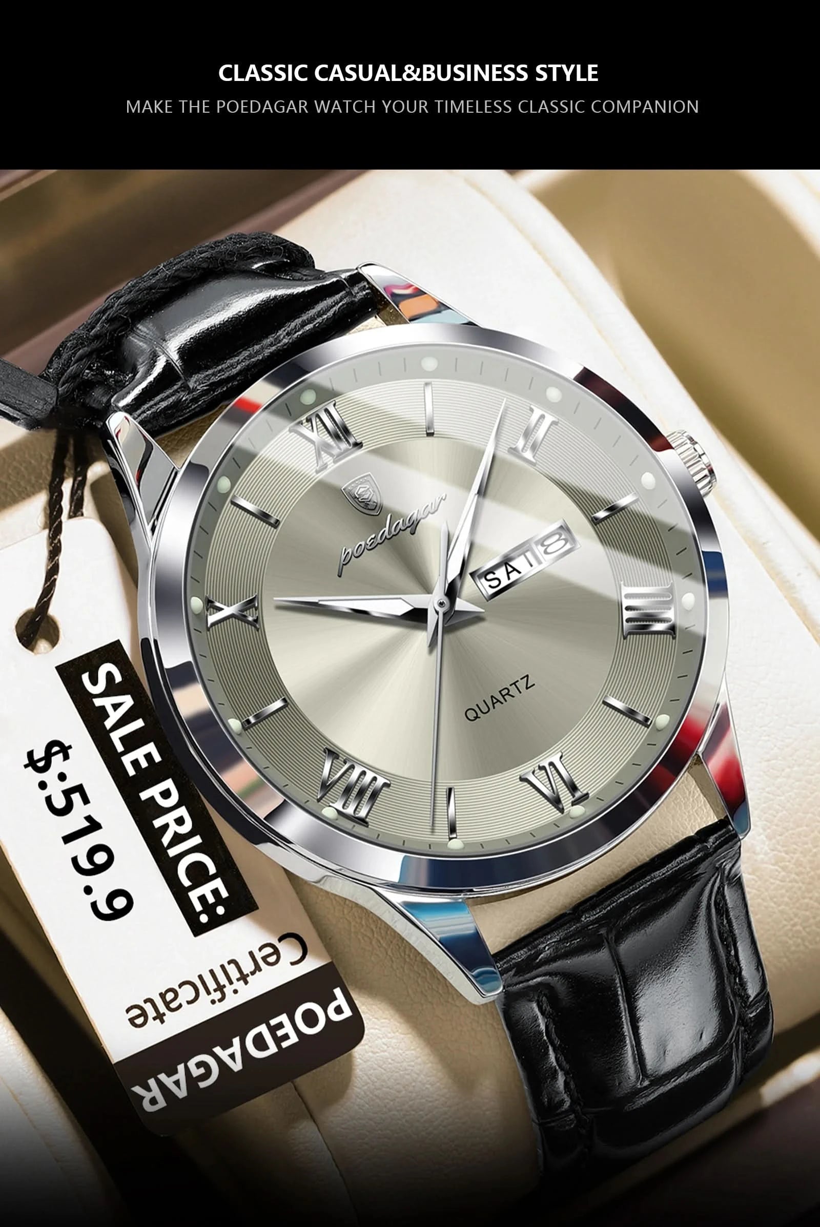 POEDAGAR Top Luxury Watch For Men Military Waterproof Luminous Date Week Man Wristwatch Leather Men's Quartz Watches Sport Reloj - M & M Global