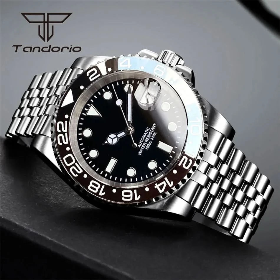 Tandorio NH35A Date Stainless Steel 40mm Dive Automatic Men Watch Sapphire Crystal Rotating Bezel Luminous Mechanical Wristwatch - M & M Global
