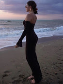 Trendix Black Elegant Evening Dress Women Sexy Off Shoulder Slim High Waist Tube Dresses Beach Party Ruffle Backless Long Dress - M & M Global