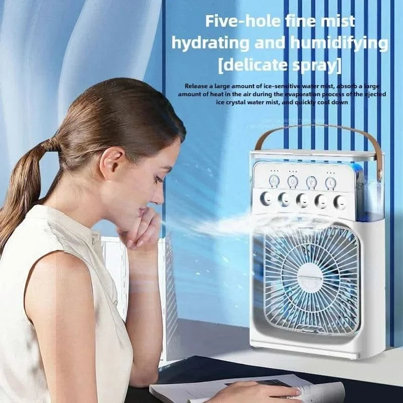 2025 New Three In One Household Air Conditioner Small Air Cooler Portable Smallfan Household Night Humidifier LED Nightlight Fan - M & M Global