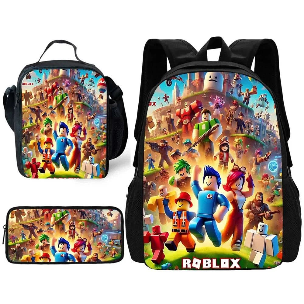 Child School Game R-RobloxS Backpack with Lunch Bags ,Pencil Bags ,School Bags for Boys Girls Best Gift - M & M Global