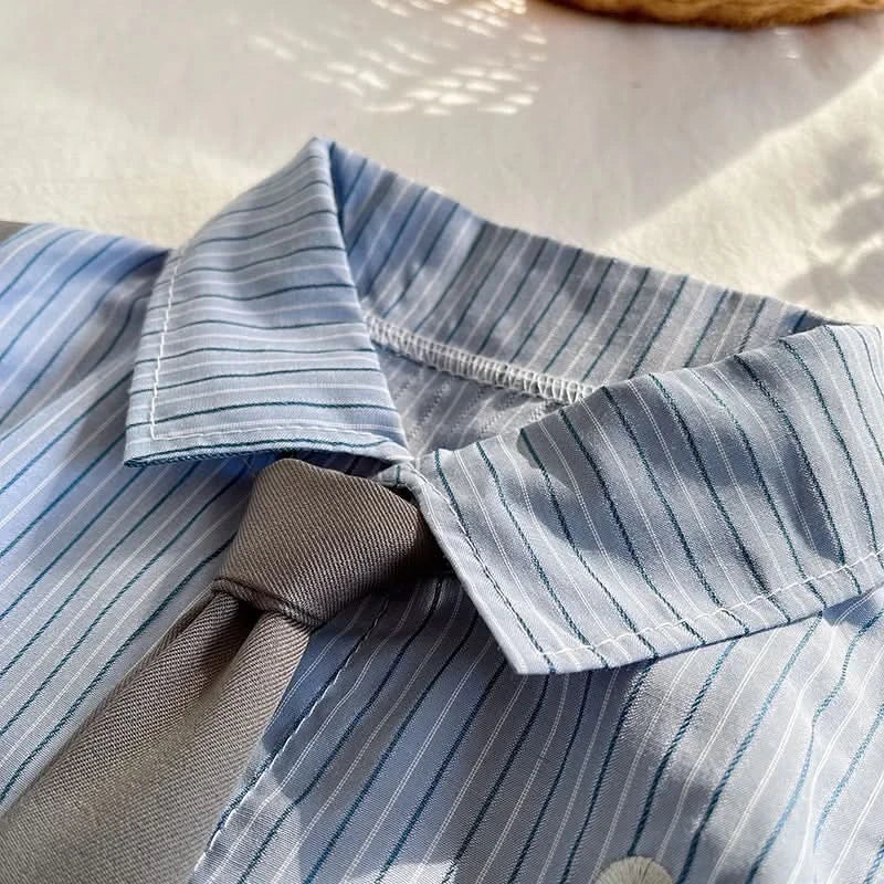 Fashion Clothes Summer Kids Boys Girls Causal Strips Shirt Shorts 2Pcs/Set With Tie Toddler Baby Clothing Infant 0-5 Years - M & M Global