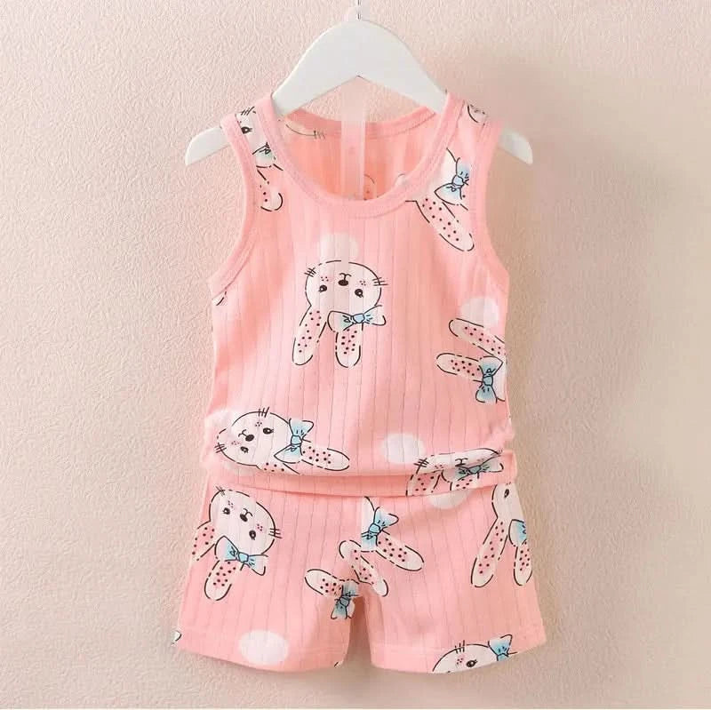 Children's Clothing Print Sleeveless Tops Shorts Cute Breathable Kids Summer Vest Shorts Set Tank Top for Baby Clothing Children - M & M Global