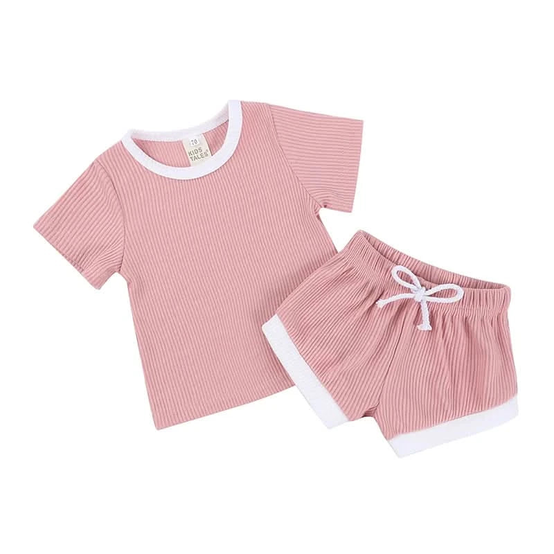 2025 New Style Baby Boy Clothes Sets For Children Kids Girls Clothes Ribbed Solid Cotton Short Sleeve Tee＋Pants Toddler Clothing - M & M Global
