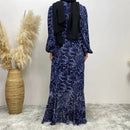 Muslim Women's dress Casual print bark crepe long dress Zipper collar long sleeves loose Muslim maxi dress - M & M Global