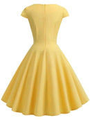 Pink Summer Dress Women V Neck Vintage Robe Elegant Retro pin up Party Office Midi Dresses - M & M Global