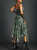 Goth Dark Fairy Grunge Y2k Aesthetic Skull Graphic Dresses Mall Gothic Shirring Lace Up Long Dress Punk A-line Slim Emo Clothing - M & M Global