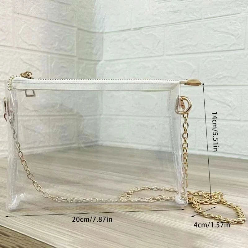 Clear Pack Bag Shoulder Bag Women Transparent Metal Chain Bag Wallet Gift Transparent Crossbody Bag Sports Concert Ball Party - M & M Global