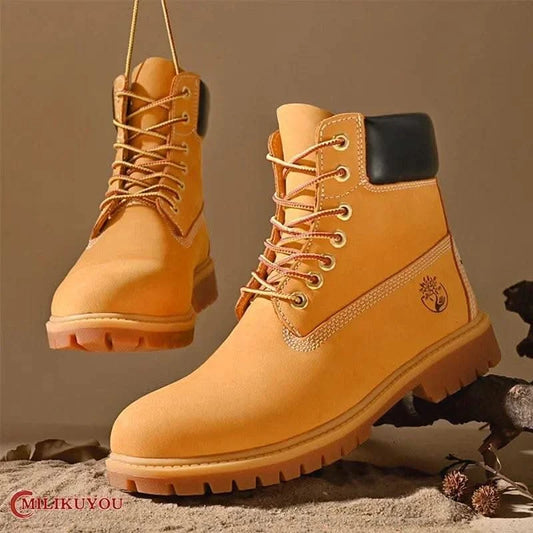 Boots Men High Top Boots High Quality Women Leather Shoes Fashion Outdoor Sneakers Men Lace Up Non-Slip Ankle Boots for Couple - M & M Global