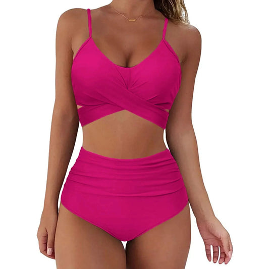 New Fashion Women Sexy Soild Print Bikini Set Push Up Bathing Swimwear Beach High Waist Swimsuit Swimming Suit Beachwear Biquini - M & M Global