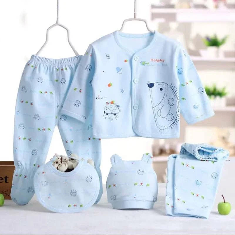 5pcs/set Newborn Baby Suit Set Top 2 Pants Hat Bibs 0-3 M Clothing Set Boy Girl Clothes Pure Cotton Breathable Cartoon Underwear - M & M Global