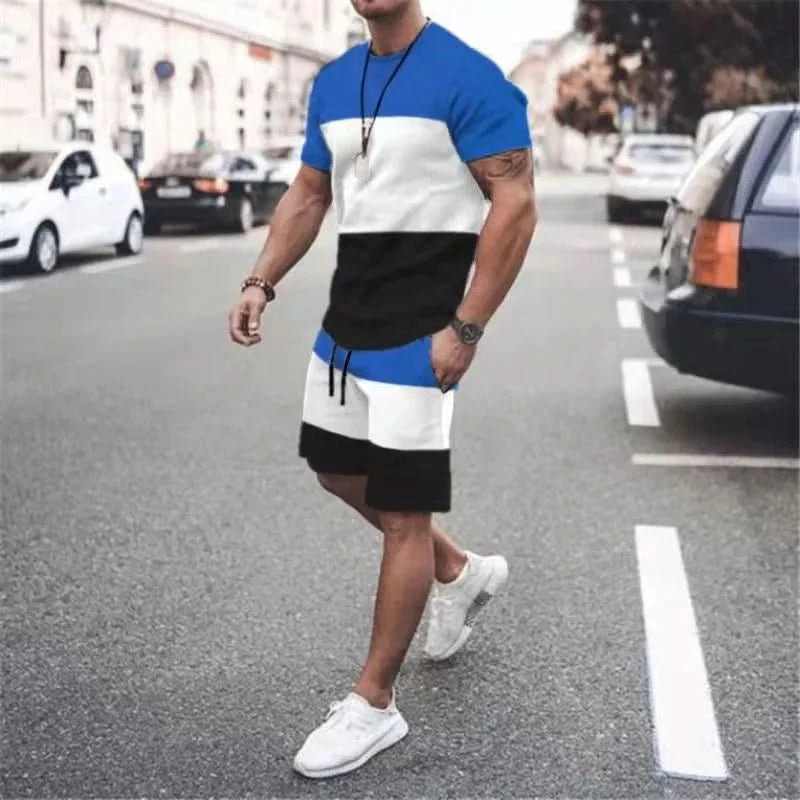 Summer Set Men Oversized T Shirt Shorts 2 Piece Outfits Short Sleeve Print Tracksuits Fashion Sportswear Sets Men's Clothing - M & M Global