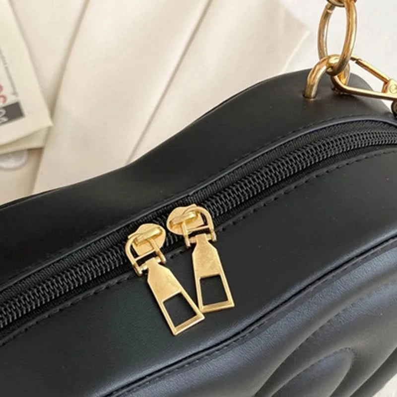 Luxury Quilted Handle Women PU Leather Shoulder Bag Fashion Heart Solid Color Crossbody Bag - M & M Global