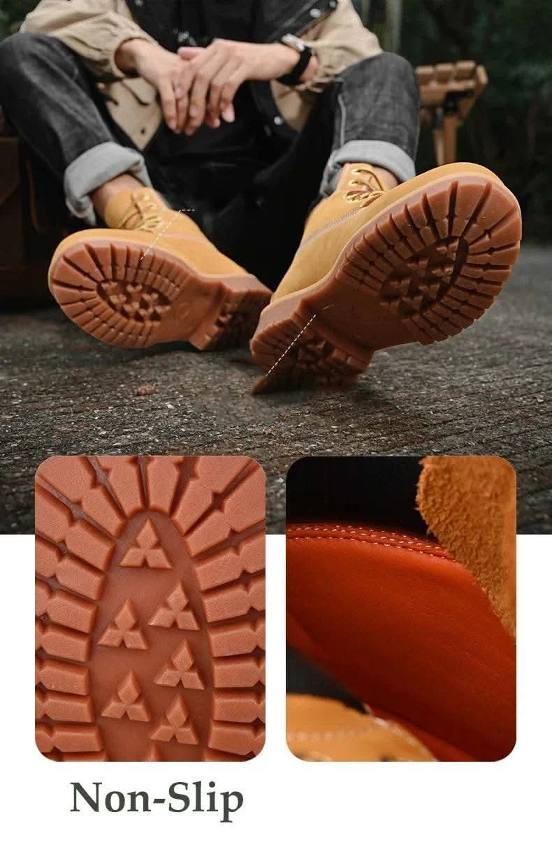 Boots Men High Top Boots High Quality Women Leather Shoes Fashion Outdoor Sneakers Men Lace Up Non-Slip Ankle Boots for Couple - M & M Global