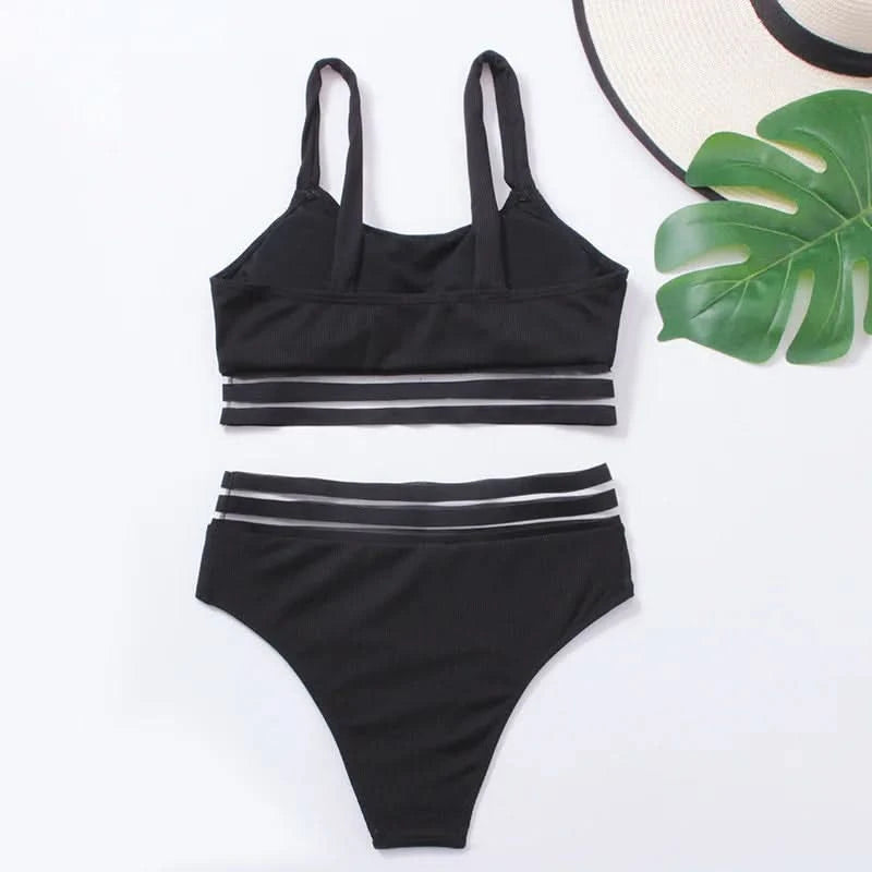Women's Tank Top Push Up Swimsuit 2 Piece High Waisted Bikini Set for Women Color Block Bikinis Tummy Control Bathing Suit - M & M Global