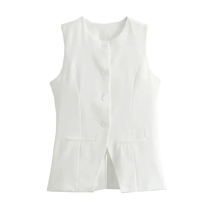 TRAF 2024 White Sleeveless Vest Women Button Summer Vests for Women Jackets Pink Vest Top Women Streetwear Women's Tailored Vest - M & M Global