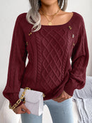 Women Casual Square Collar Buttons Long Sleeve Knitted Pullover Sweaters for Autumn Winter 2026