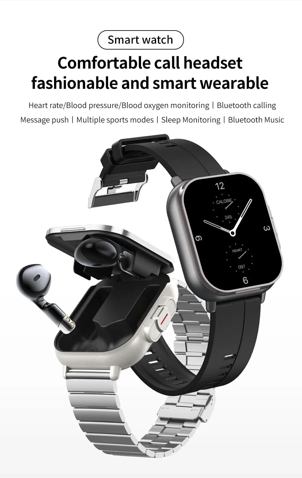 D8 2-In-1 Smartwatch with Headphone 2" Bt Call NFC Sleep Monitor Smart Watch Earbuds Compatible With iPhone Android 2025 - M & M Global