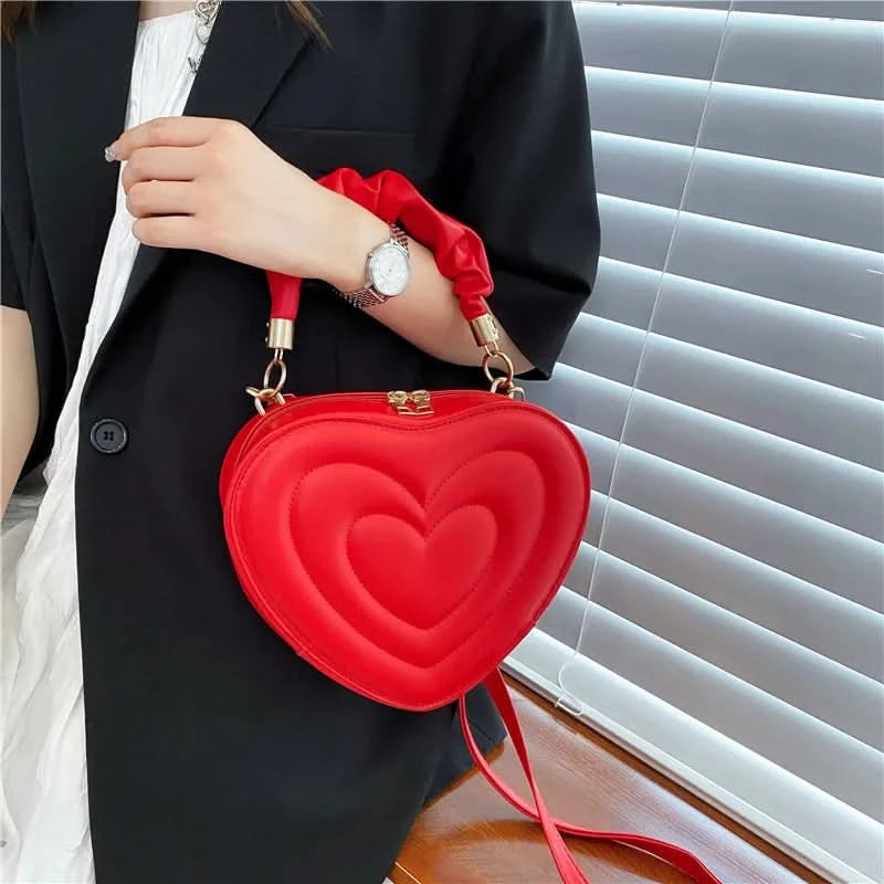 Luxury Quilted Handle Women PU Leather Shoulder Bag Fashion Heart Solid Color Crossbody Bag - M & M Global
