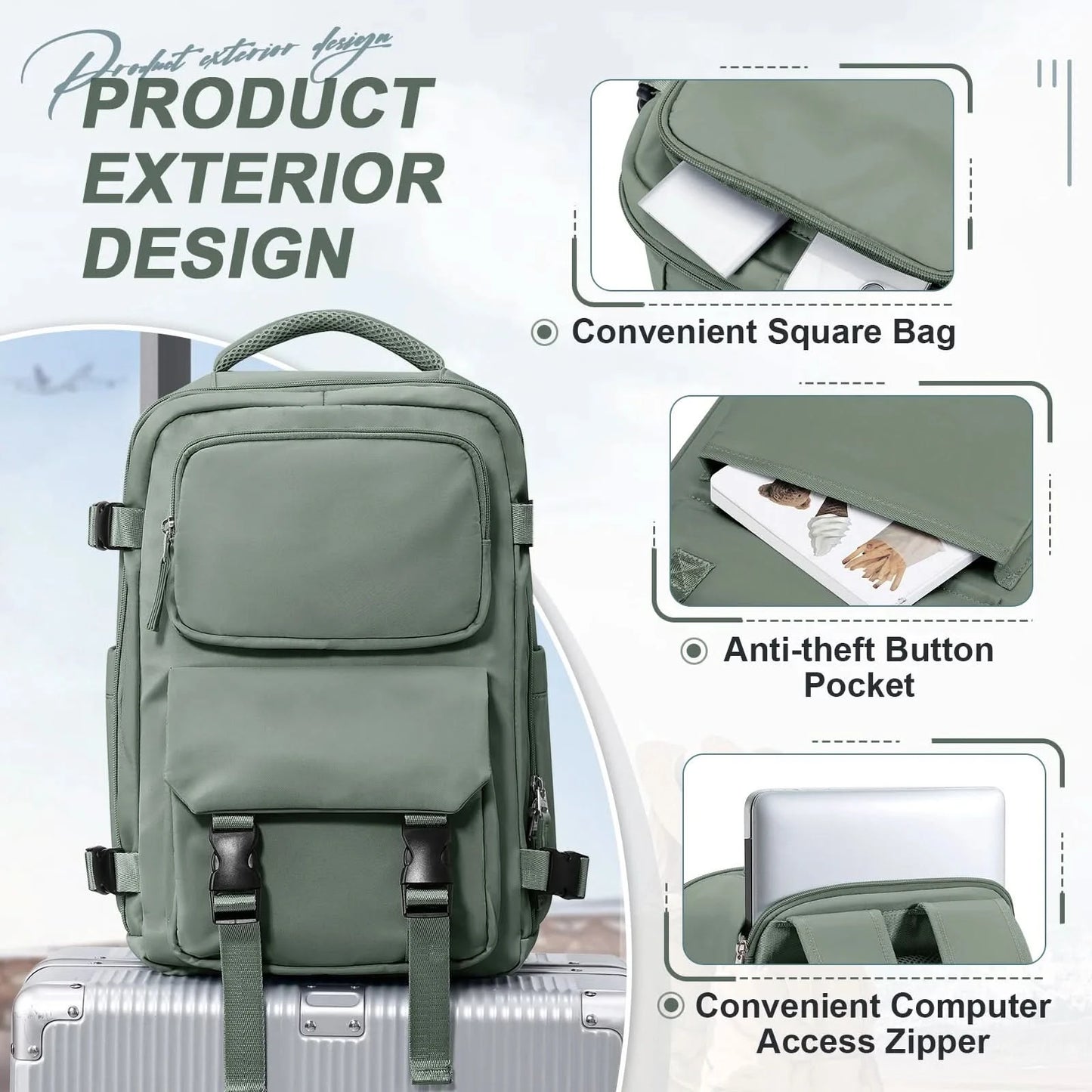 Travel Bakcpack for Women Reinforced Waterproof Notebook Backpack 45x36x20 Men Casual School Bakcpack Flight Cabin Bag 40x20x25 - M & M Global