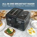 78500 Breakfast Station, 2-Slice Toaster with Removable Meat and Vegetable Warming Tray and Egg Cooker/Poacher, Black - M & M Global