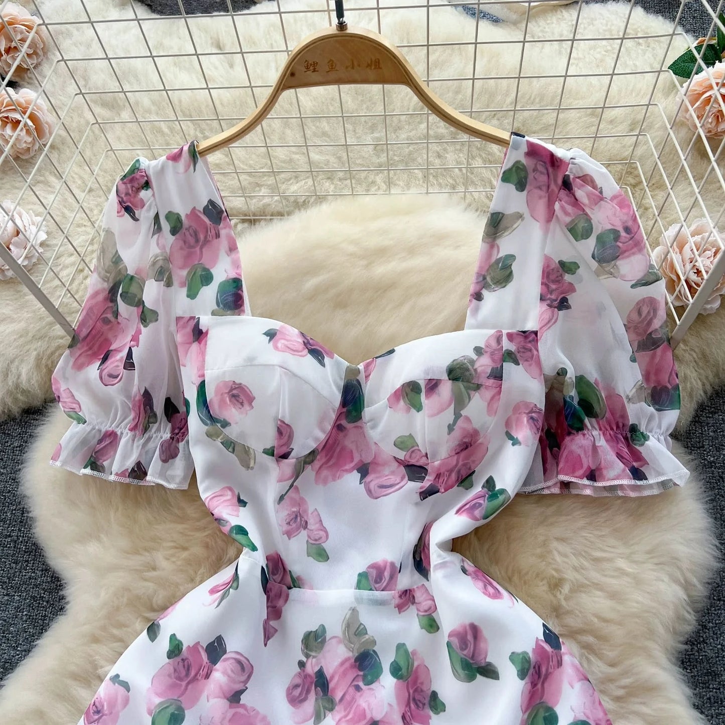 SINGREINY Beach Vacation Floral Print Dress Women Backless Lace Up Cross Bandage Ruched Korean Hotsweet Fashion Party Long Dress - M & M Global