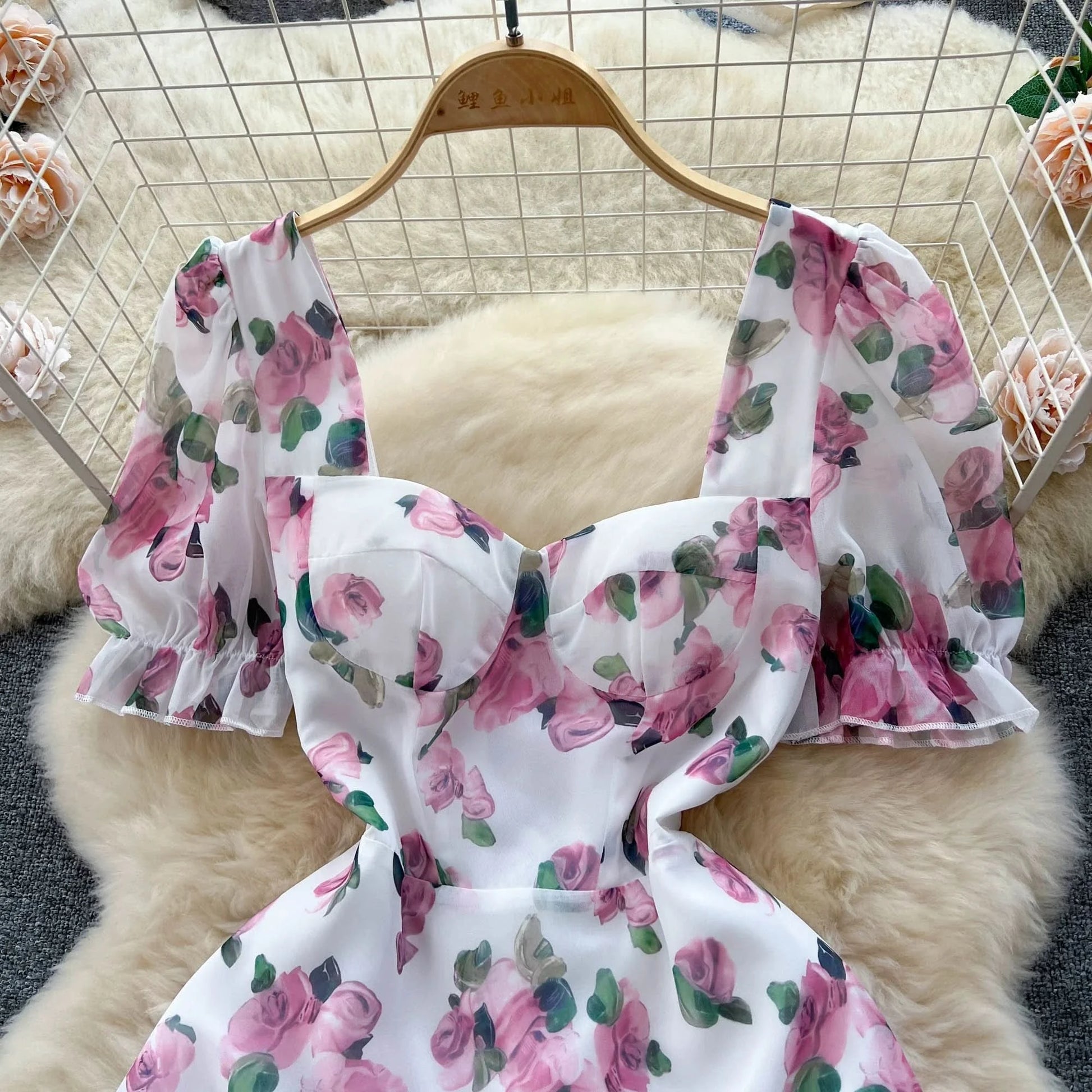 SINGREINY Beach Vacation Floral Print Dress Women Backless Lace Up Cross Bandage Ruched Korean Hotsweet Fashion Party Long Dress - M & M Global