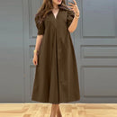 ZANZEA Fashion V-neck Pleated Dresses Women Solid Puff Short Sleeve Midi Dress 2024 Summer Elegant Street Loose Dress Oversized