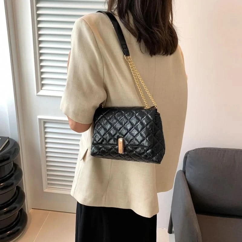 Luxury Laser Design Chevron Quilted Shoulder Bag  Women's High Quality Embroidered Thread PU Leather Crossbody Messenger Bag - M & M Global