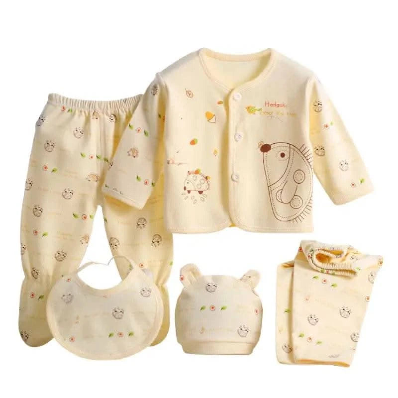 5pcs/set Newborn Baby Suit Set Top 2 Pants Hat Bibs 0-3 M Clothing Set Boy Girl Clothes Pure Cotton Breathable Cartoon Underwear - M & M Global