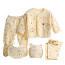 5pcs/set Newborn Baby Suit Set Top 2 Pants Hat Bibs 0-3 M Clothing Set Boy Girl Clothes Pure Cotton Breathable Cartoon Underwear - M & M Global