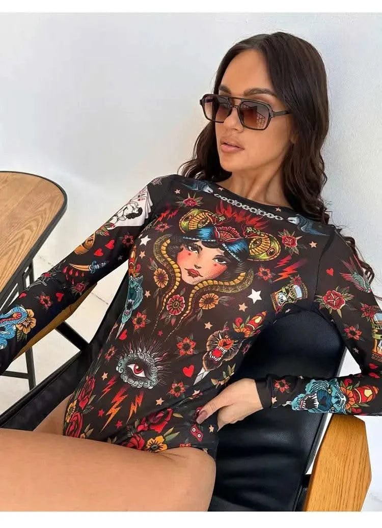 2025 Fashion Sexy Swimsuit 3d Digital Printing Women's Swimsuit Bikini Suit Long Sleeve Sun Protection Surfing Swimsuit Bathing - M & M Global