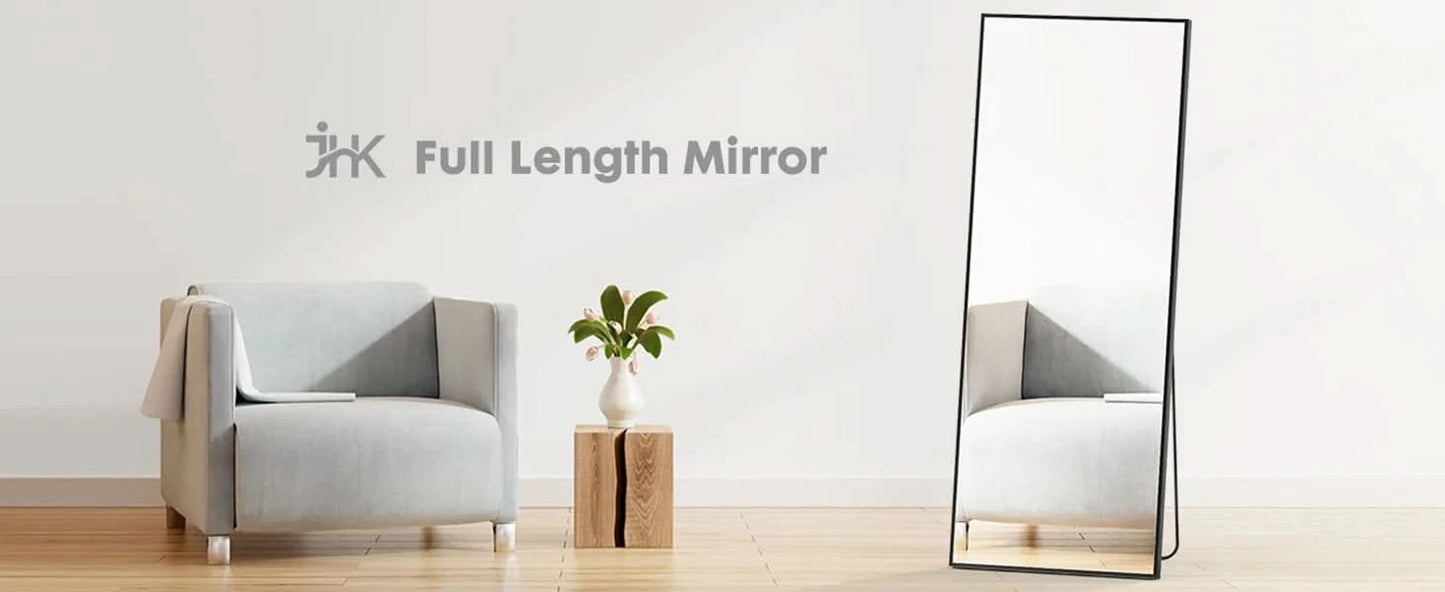 JHK 64"x21" Full Body Wall Mirror Standing Hanging or Leaning Wall-Mounted Mirrors with Stand Aluminum Alloy Frame Living Room