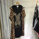 Extra size 300 pounds fat people wear summer women's dress leopard print patchwork bear rhinestone short-sleeved skirt - M & M Global