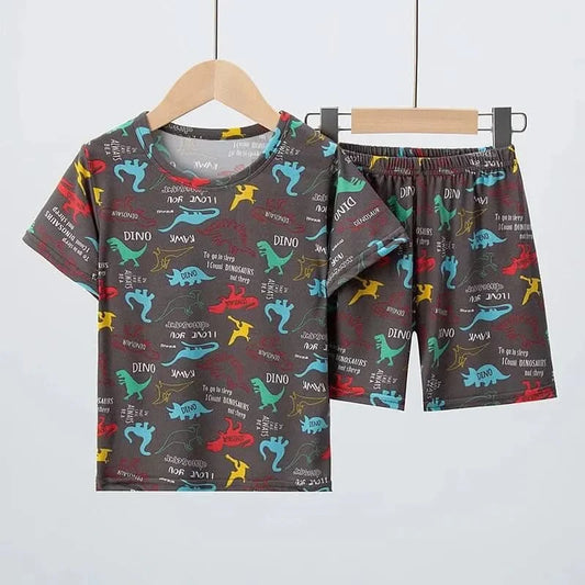 Summer CHILDREN'S Shorts and Short Sleeves 2-piece Cute Dinosaur Home Clothes Boys and Girls Casual Joker Suit. - M & M Global