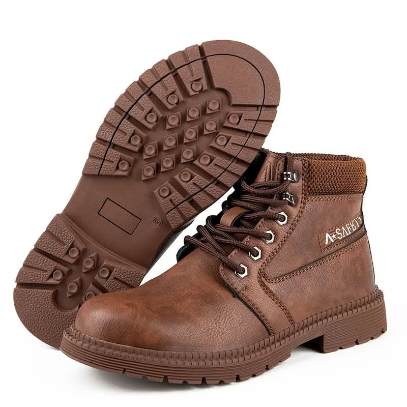 Men's Waterproof Steel Toe Work Boots High-Top Safety Shoes Slip Resistant Protective Boots Indestructible Comfort Arch Support