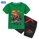 2025 Summer Baby Boy Clothes Set Cartoon Blazing Speed Cars Monster Machines Children Girl Short Sleeve T Shirt+Shorts 2PCS Suit - M & M Global